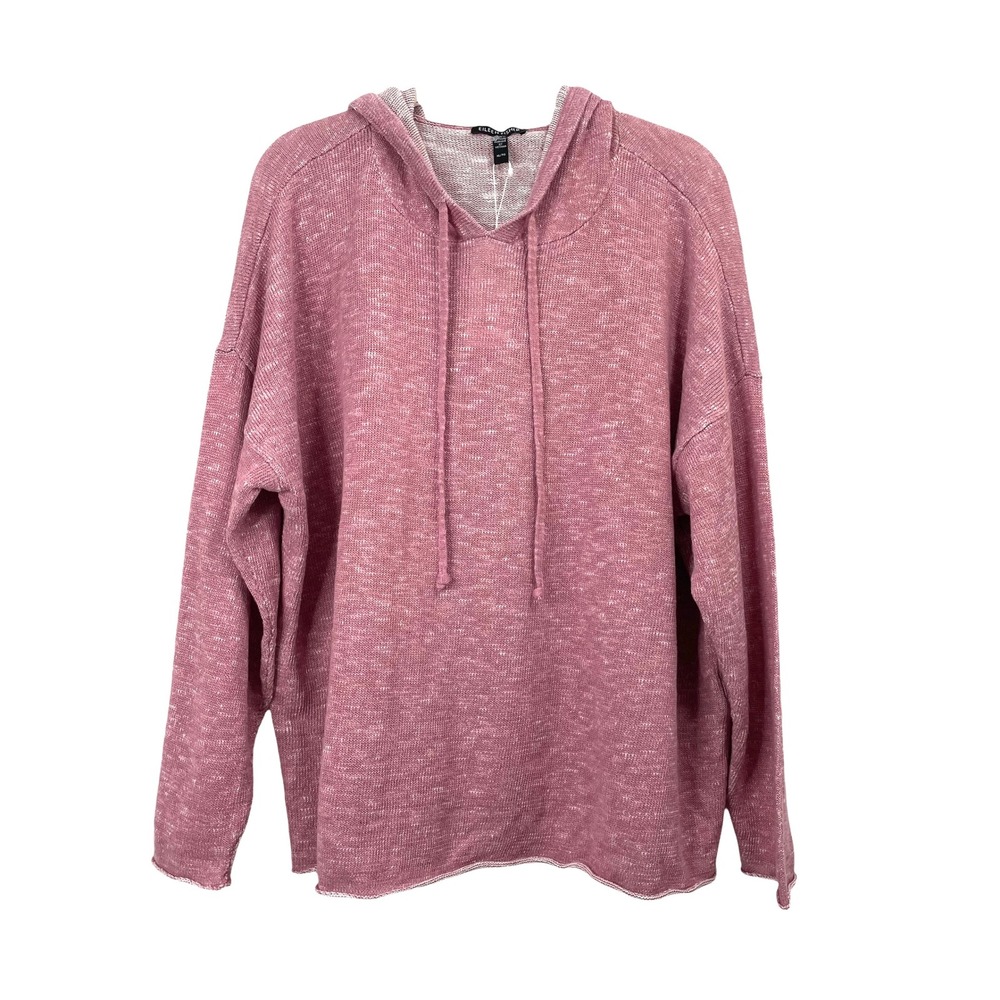 NEW Eileen Fisher Organic Cotton Linen Slub Hooded Top sweatshirt Size XL pink